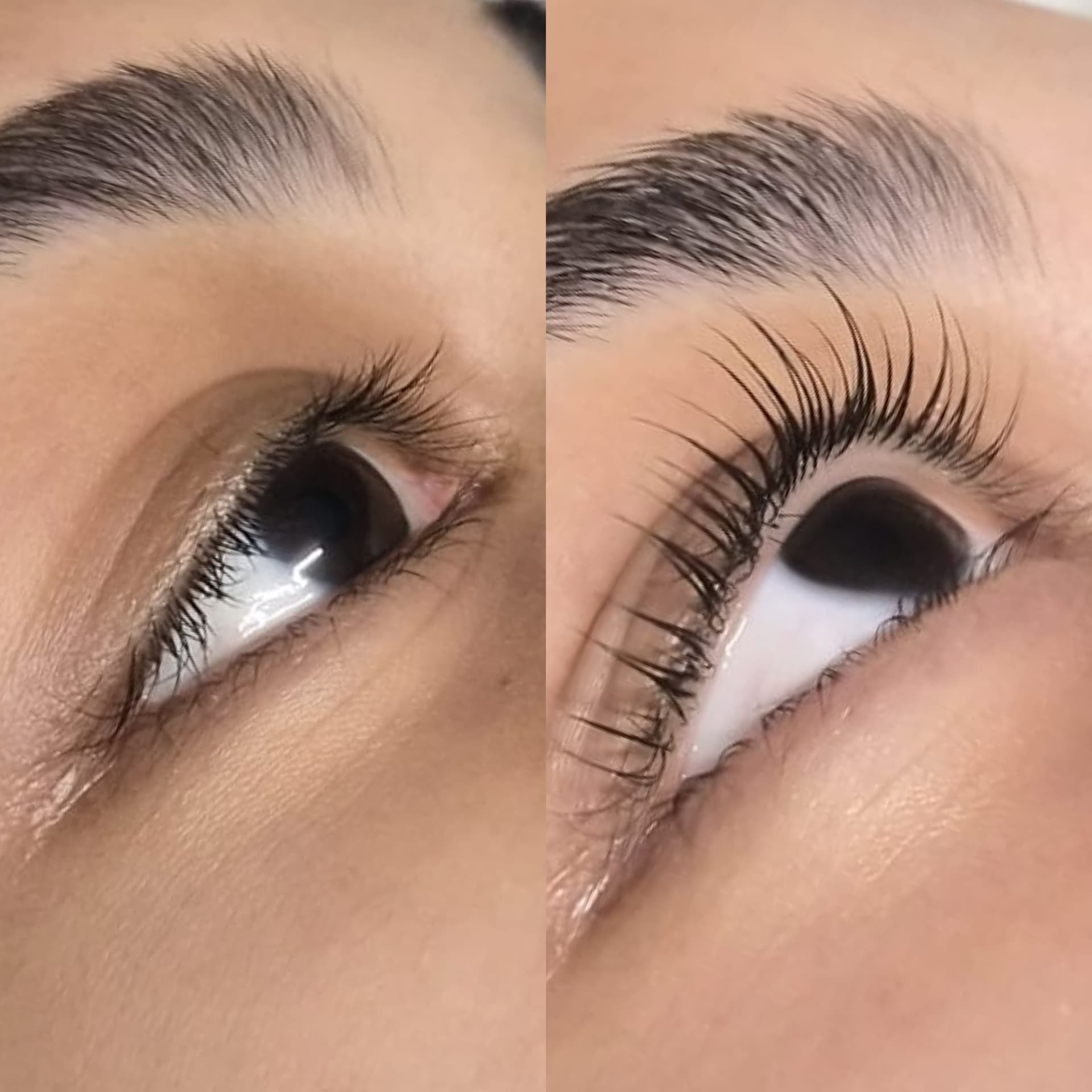 Eye before and after a Korean lash lift