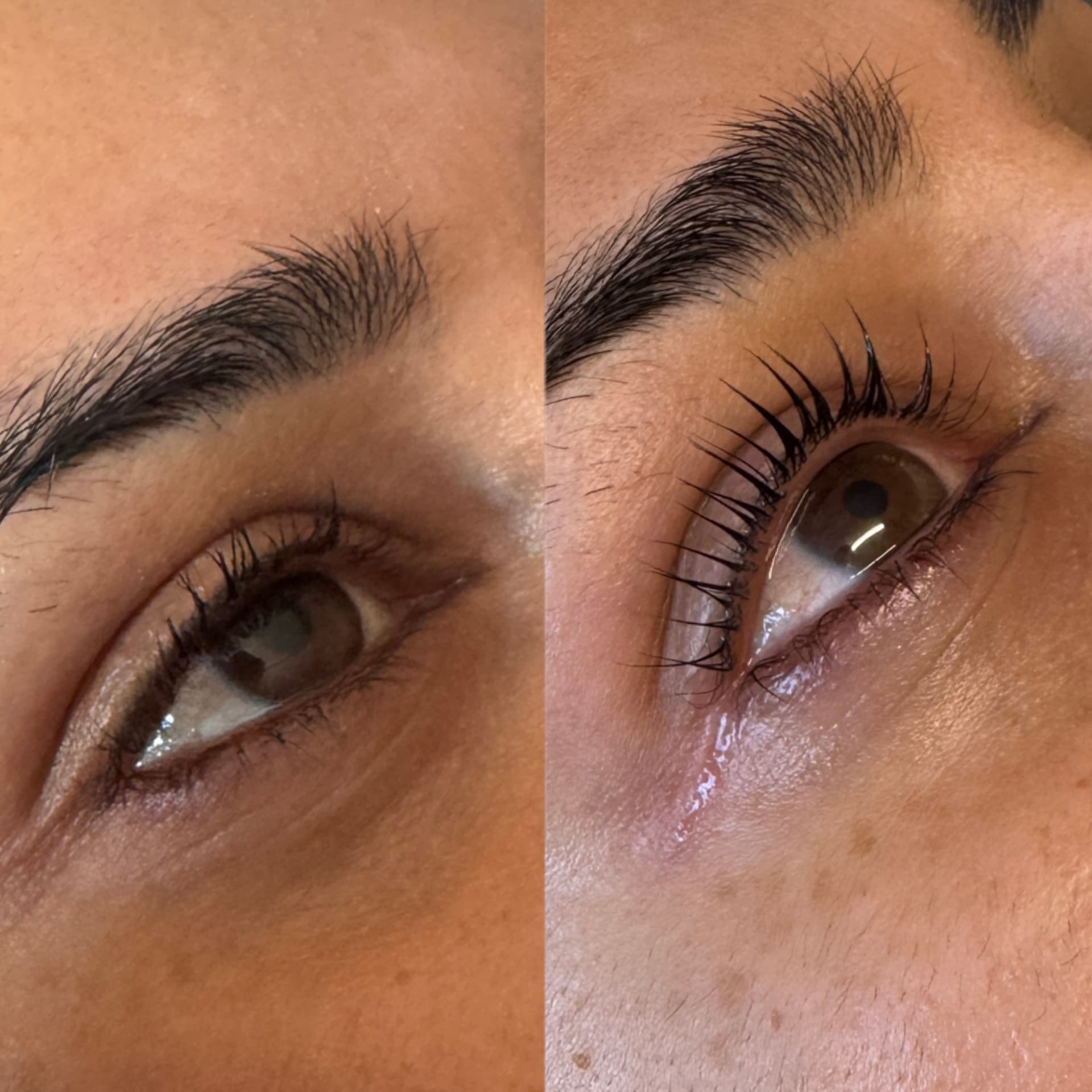 Eye before and after a traditional lash lift and tint